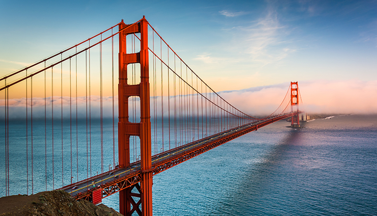 Sunset view of the Golden Gate Bridge in San Francisco