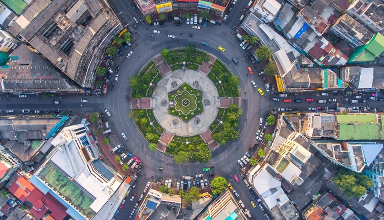 A traffic circle as seen from above