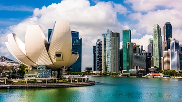 Singapore waterfront with lotus-shaped ArtScience Museum