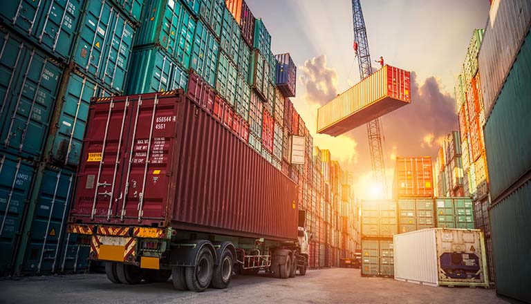 Shipping containers and truck 