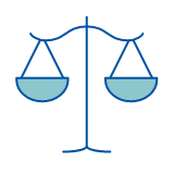 Graphic of a pair of evenly balanced, old-fashioned scales