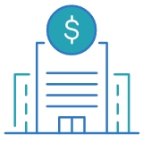 Icon of a medium sized building with a dollar icon over it